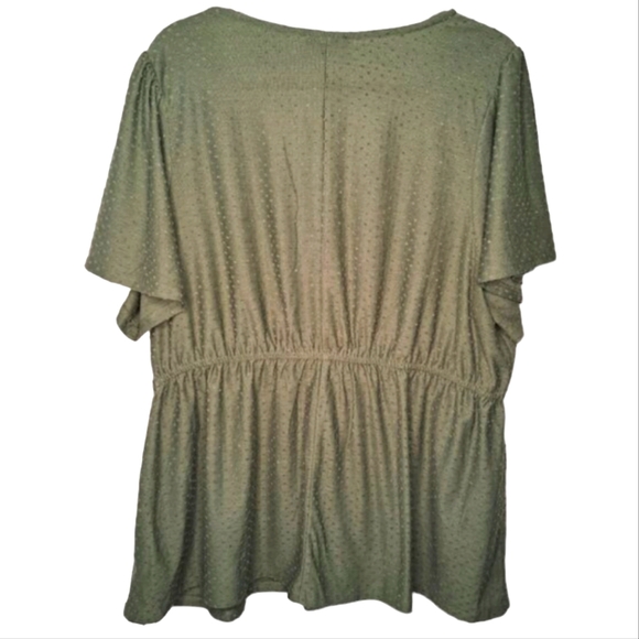 Lane Bryant Green Swing Flutter Sleeve Clip Dot Babydoll Top Plus Size 18/20 - Picture 2 of 7